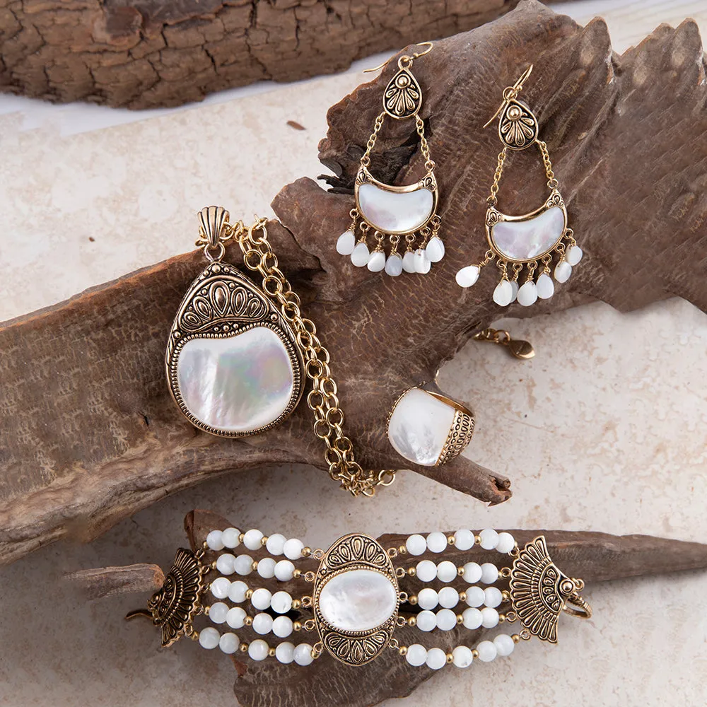 Flamenco White Mother of Pearl Golden Drop Earrings sold by Barse product image thumbnail 5