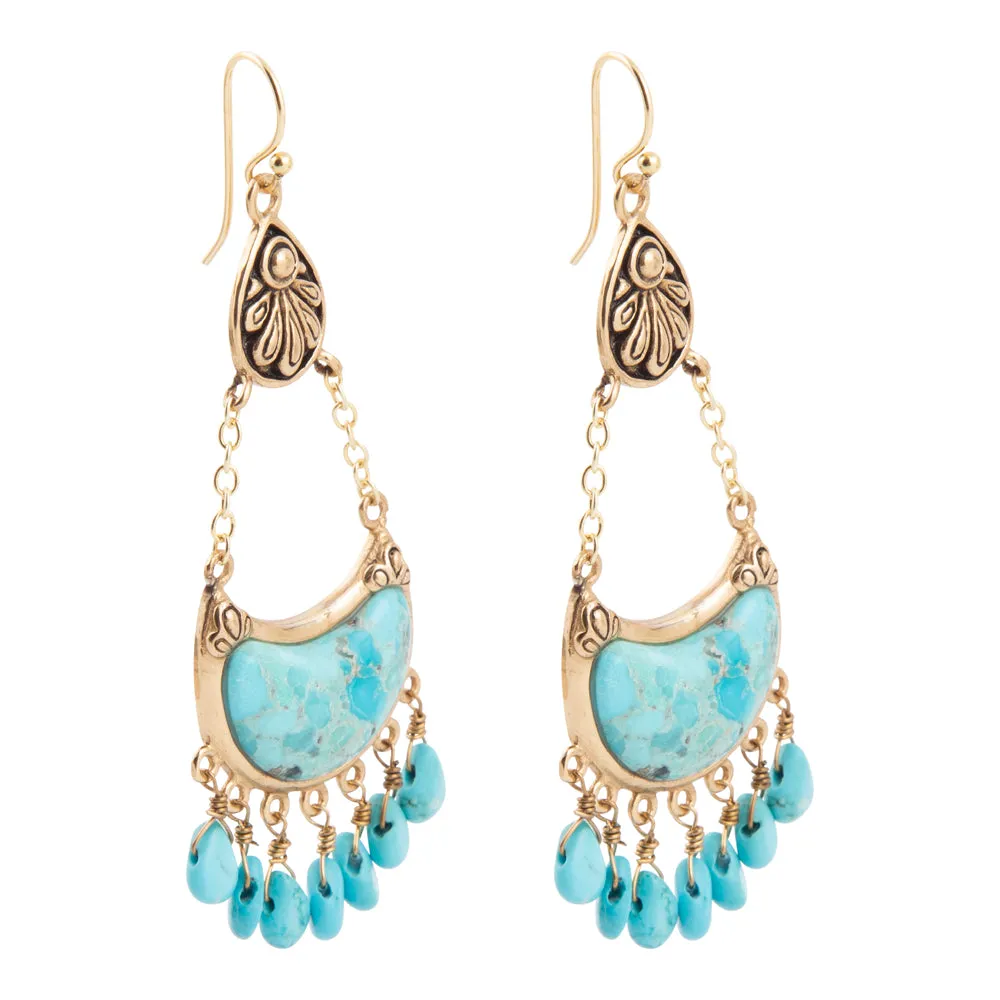 Flamenco Blue Turquoise Golden Drop Earrings sold by Barse product image thumbnail 4