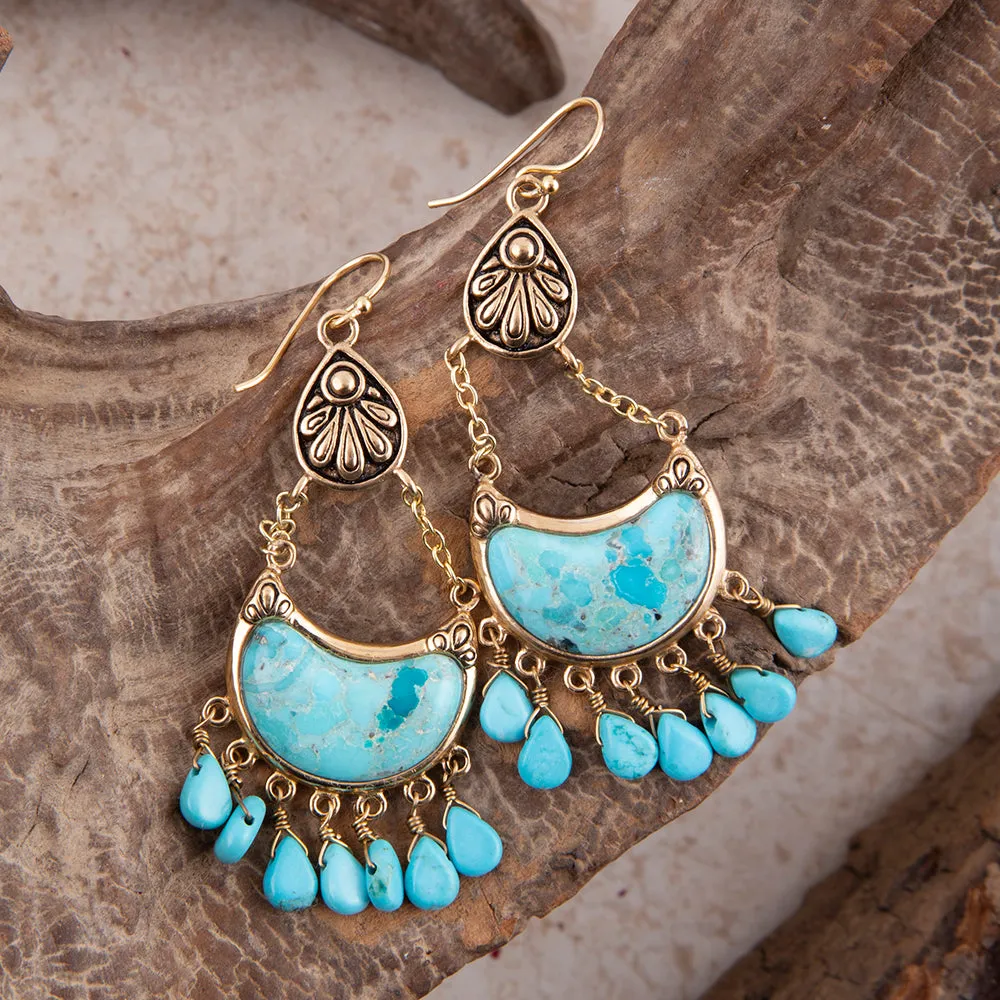 Flamenco Blue Turquoise Golden Drop Earrings sold by Barse product image thumbnail 3
