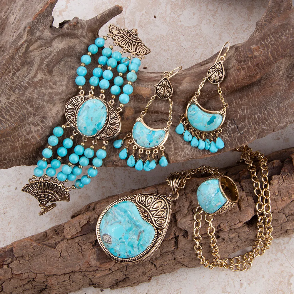 Flamenco Blue Turquoise Golden Drop Earrings sold by Barse product image thumbnail 5