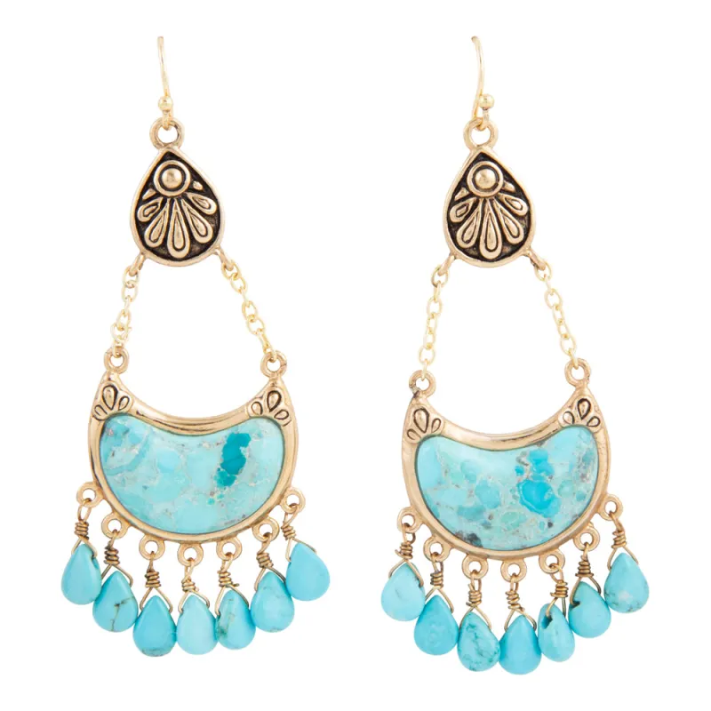 Flamenco Blue Turquoise Golden Drop Earrings made by Barse