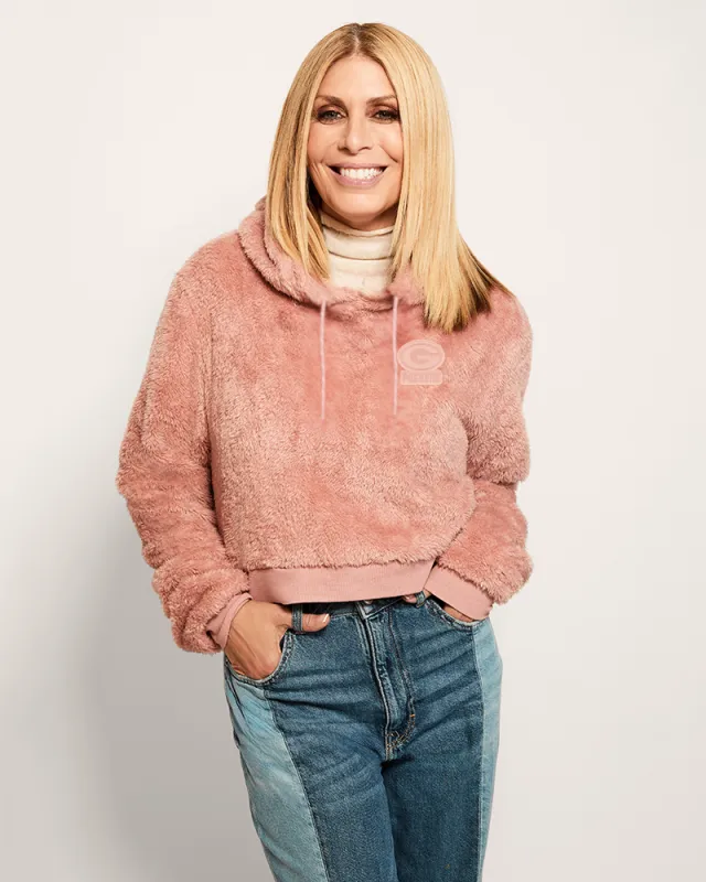 Green Bay Packers Pink Tonal Cropped Sherpa Hoodie sold by Jill Martin
