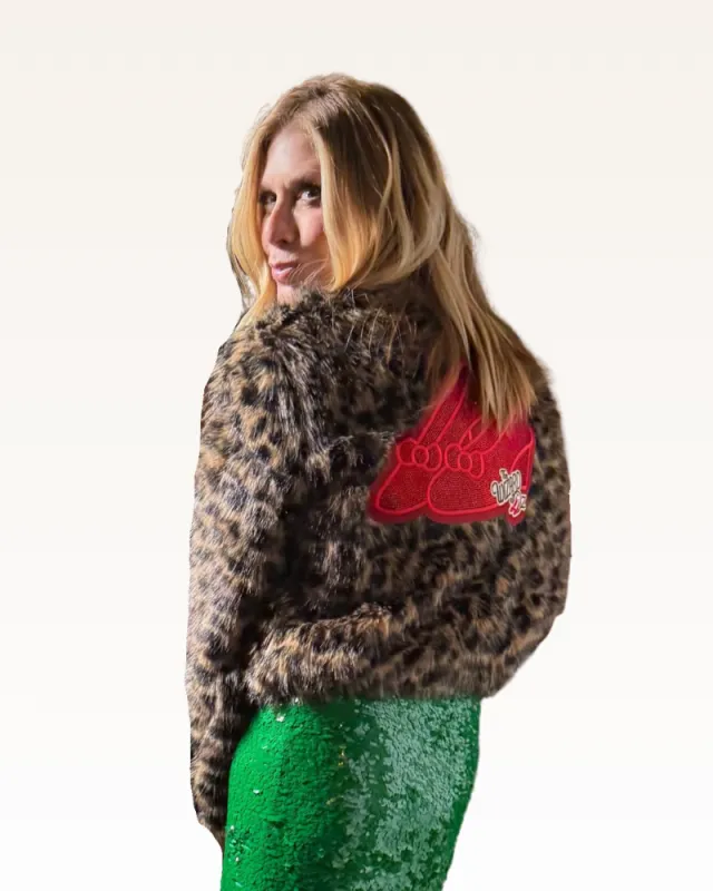 By Jill Martin x Lorna Luft Ruby Red Slipper Faux Fur Jacket made by Jill Martin