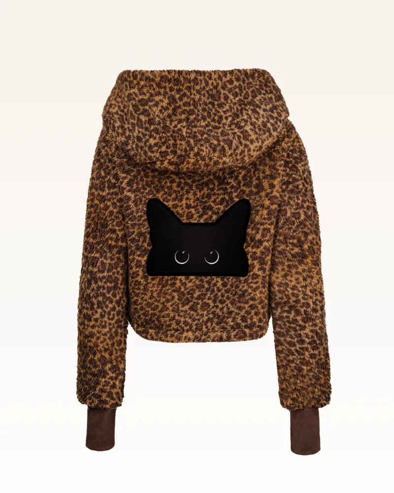 Beth's Furry Friends Black Cat Logo Cropped Sherpa Lounger Jacket sold by Jill Martin product image thumbnail 5