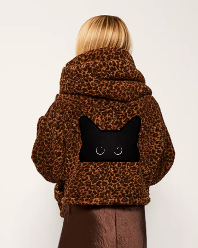 Beth's Furry Friends Black Cat Logo Cropped Sherpa Lounger Jacket sold by Jill Martin