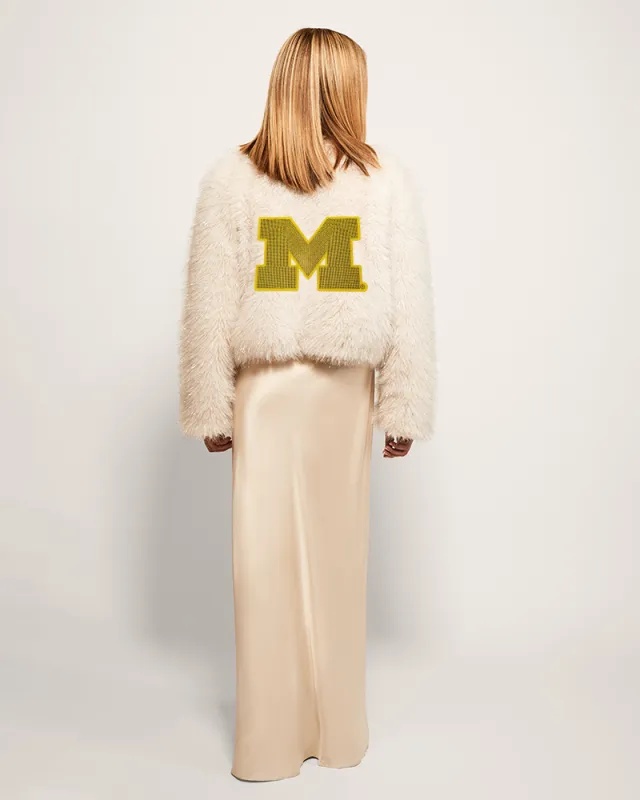 University of Michigan Bedazzled Logo Faux Fur Jacket sold by Jill Martin