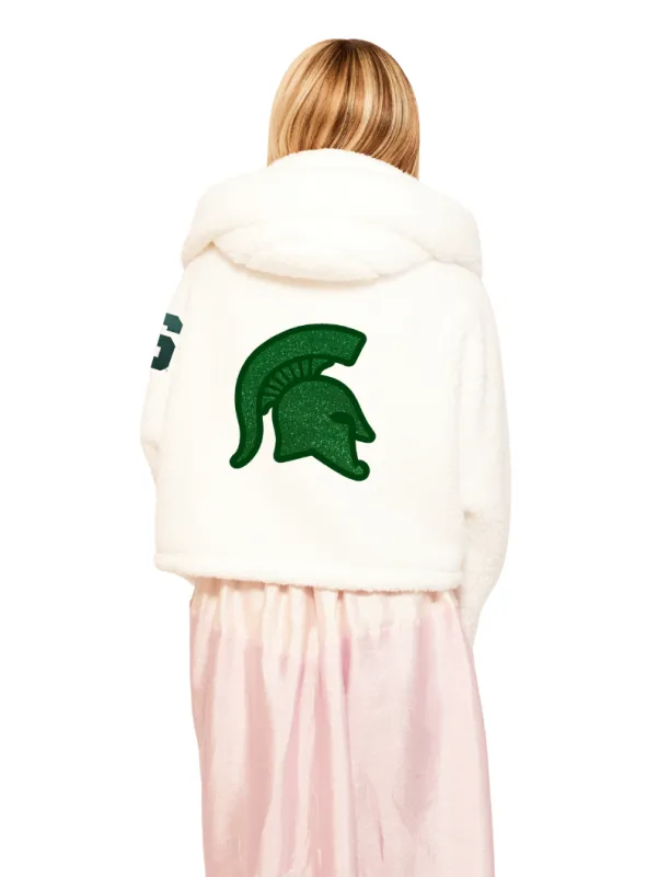 Michigan State University Remix Logo Cropped Sherpa Lounger Jacket made by Jill Martin
