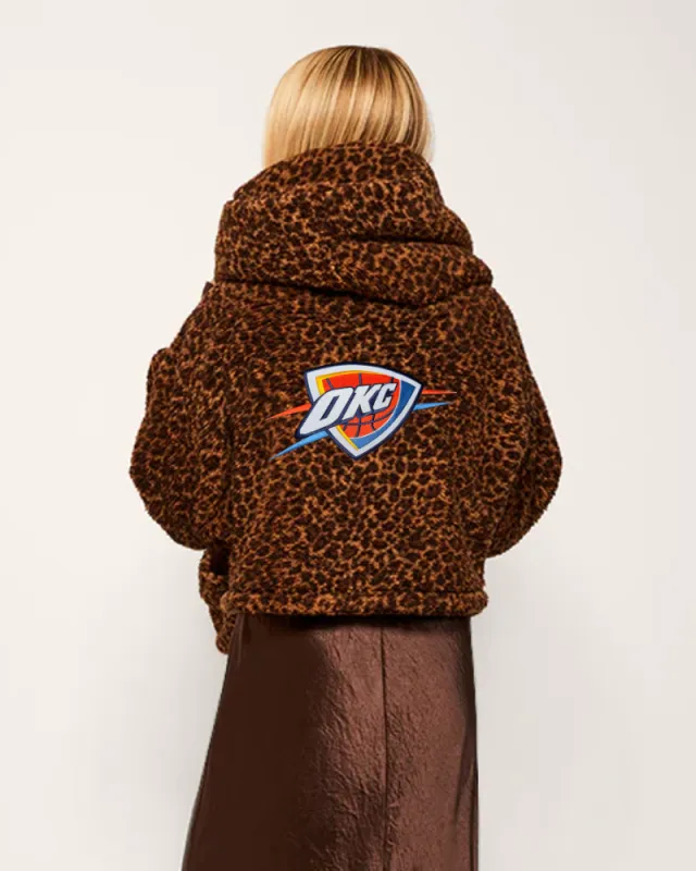 Oklahoma City Thunder Cropped Sherpa Lounger Jacket Leopard made by Jill Martin