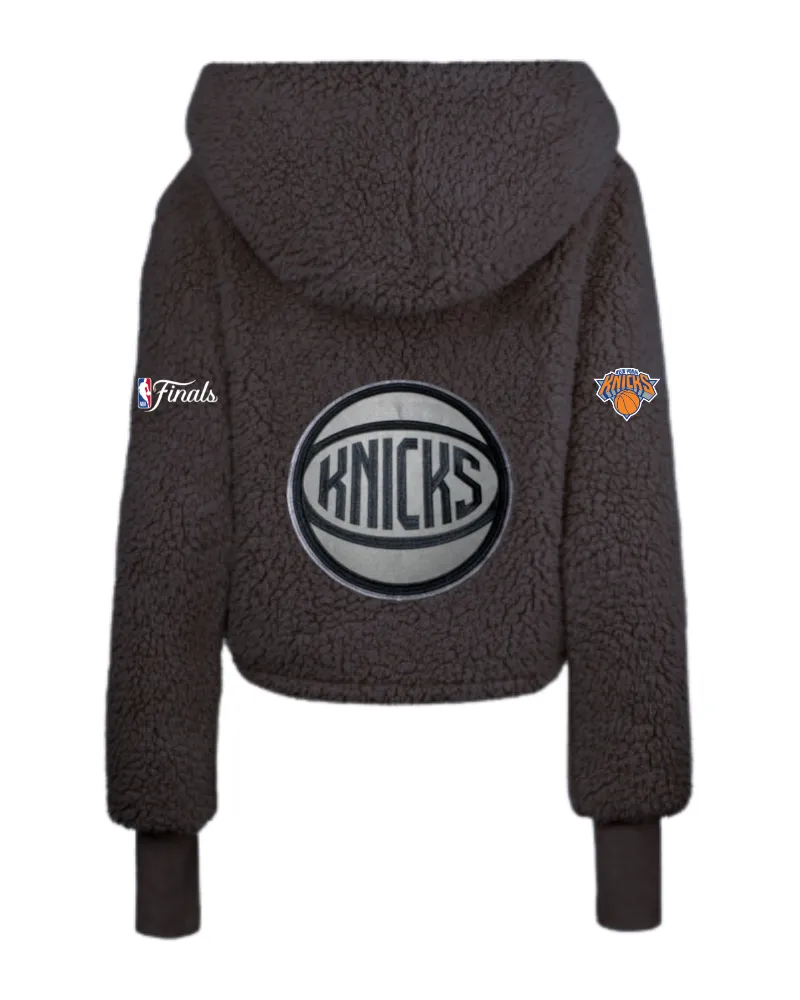 New York Knicks 2026 NBA Finals Remix Logo Cropped Sherpa Lounger Jacket - Black sold by Jill Martin product image thumbnail 3