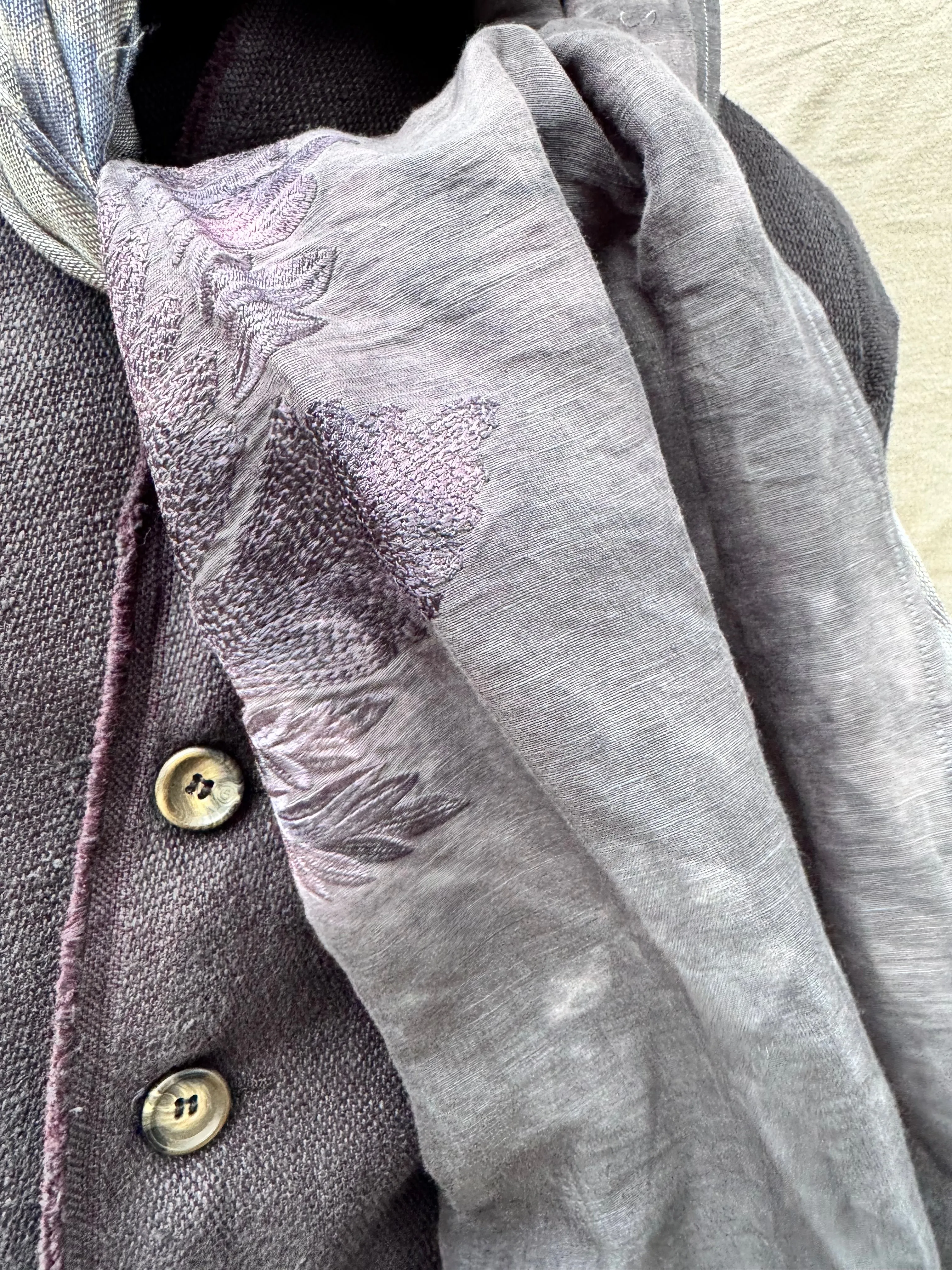 FW25 || FLAT FELLED EMBROIDERED SCARF || 100% LINEN || GREY sold by zam barrett product image thumbnail 4