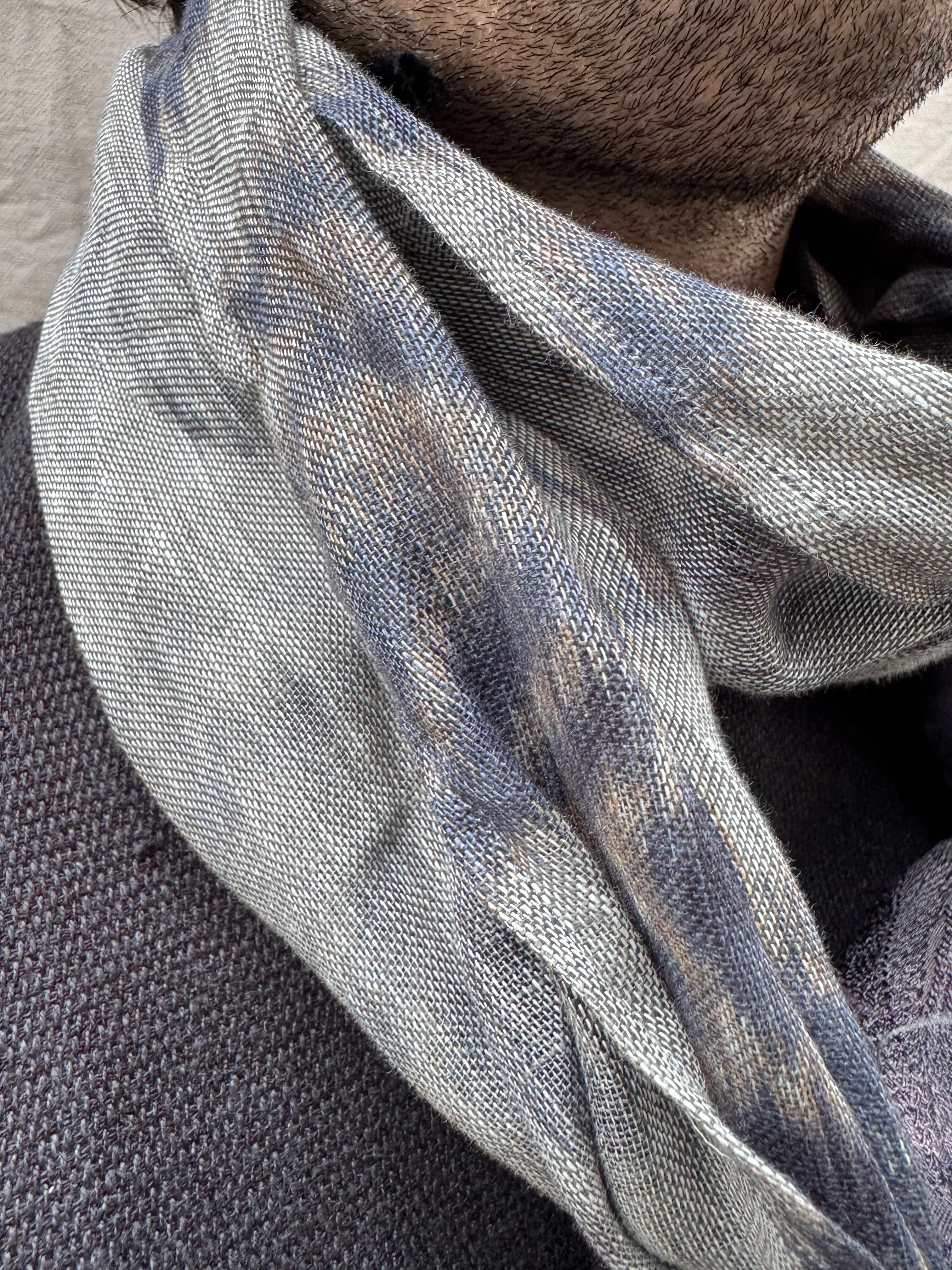 FW25 || FLAT FELLED EMBROIDERED SCARF || 100% LINEN || GREY sold by zam barrett product image thumbnail 5