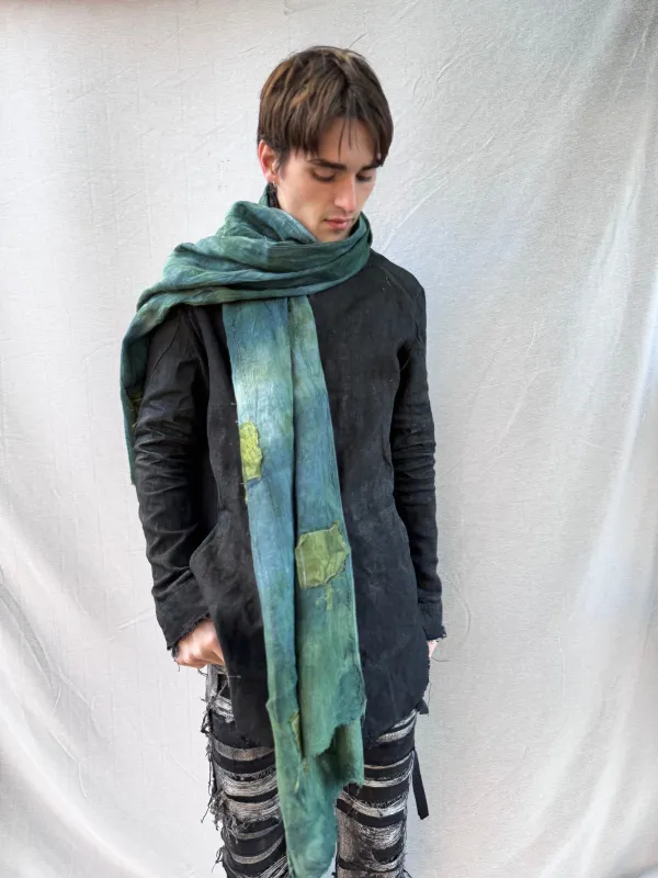 FW25 || SILK PATCHWORK LINEN SCARF || OD GREEN sold by zam barrett
