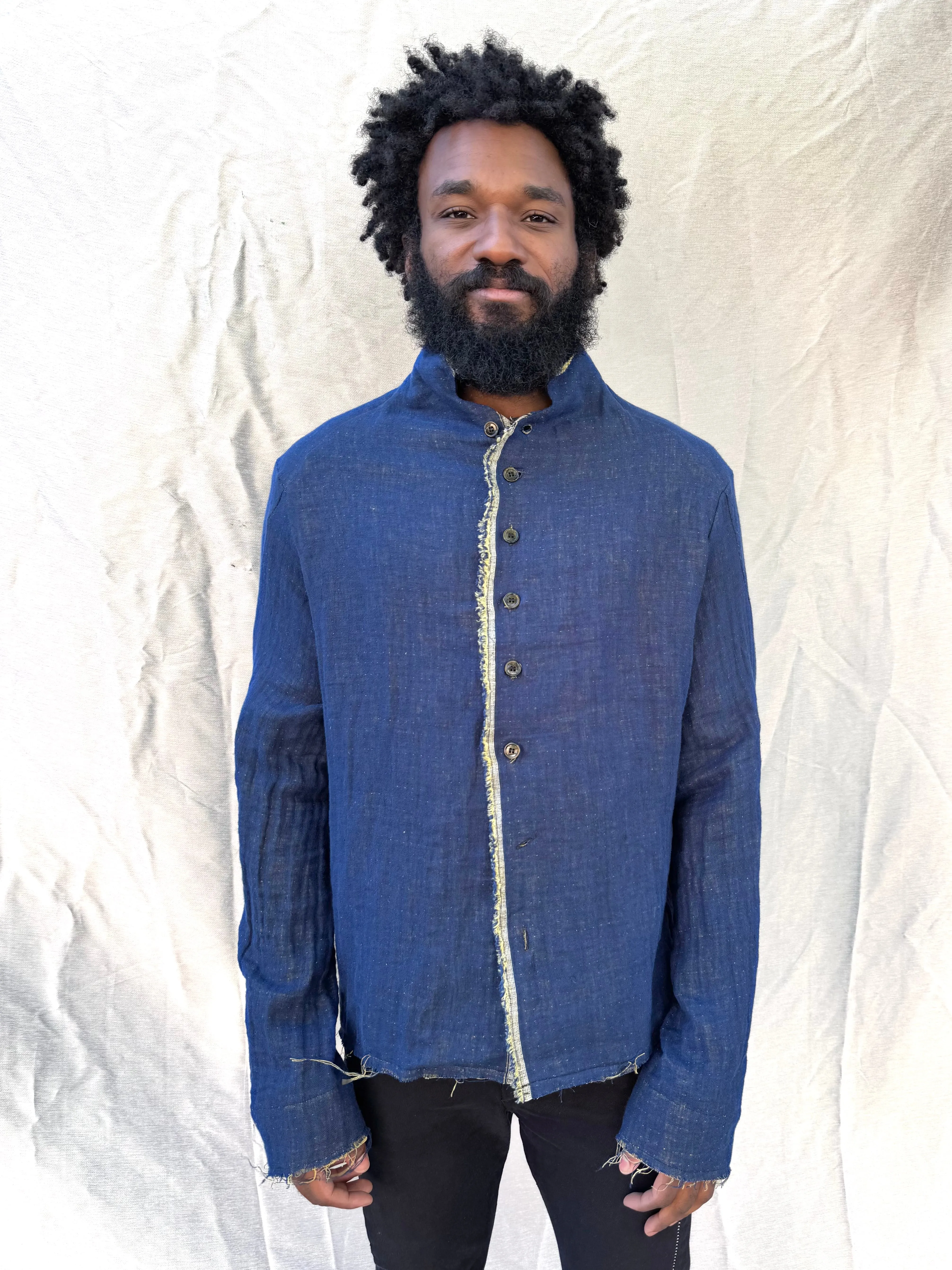 FW25 || PROTOLOGICAL ARCHETYPE SHIRT || LINEN || BLUE sold by zam barrett