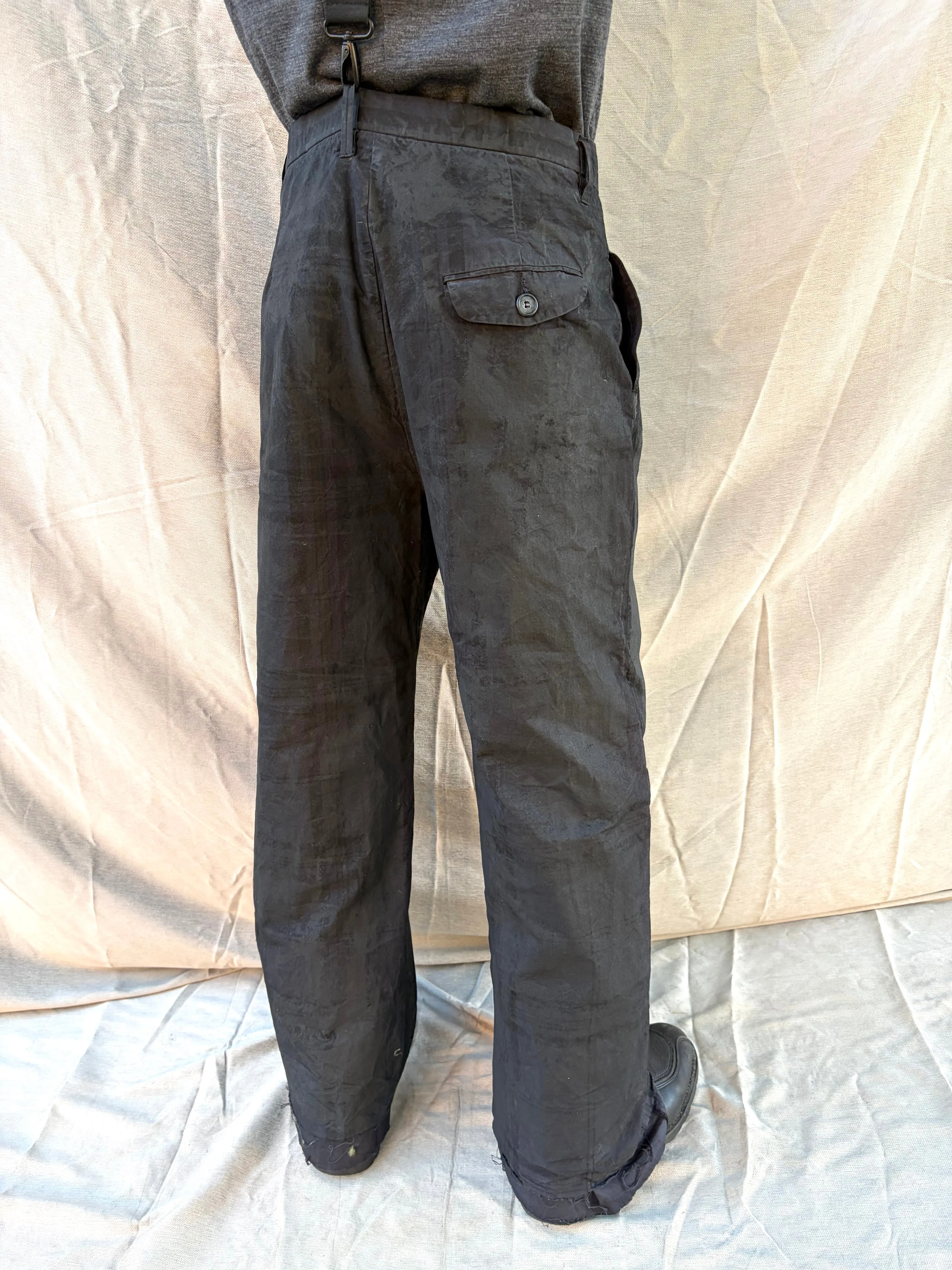 FW25 ||CLASSIC PLEATED GODDE PANTS|| COTTON || CHARCOAL COATED BLACK sold by zam barrett product image thumbnail 3