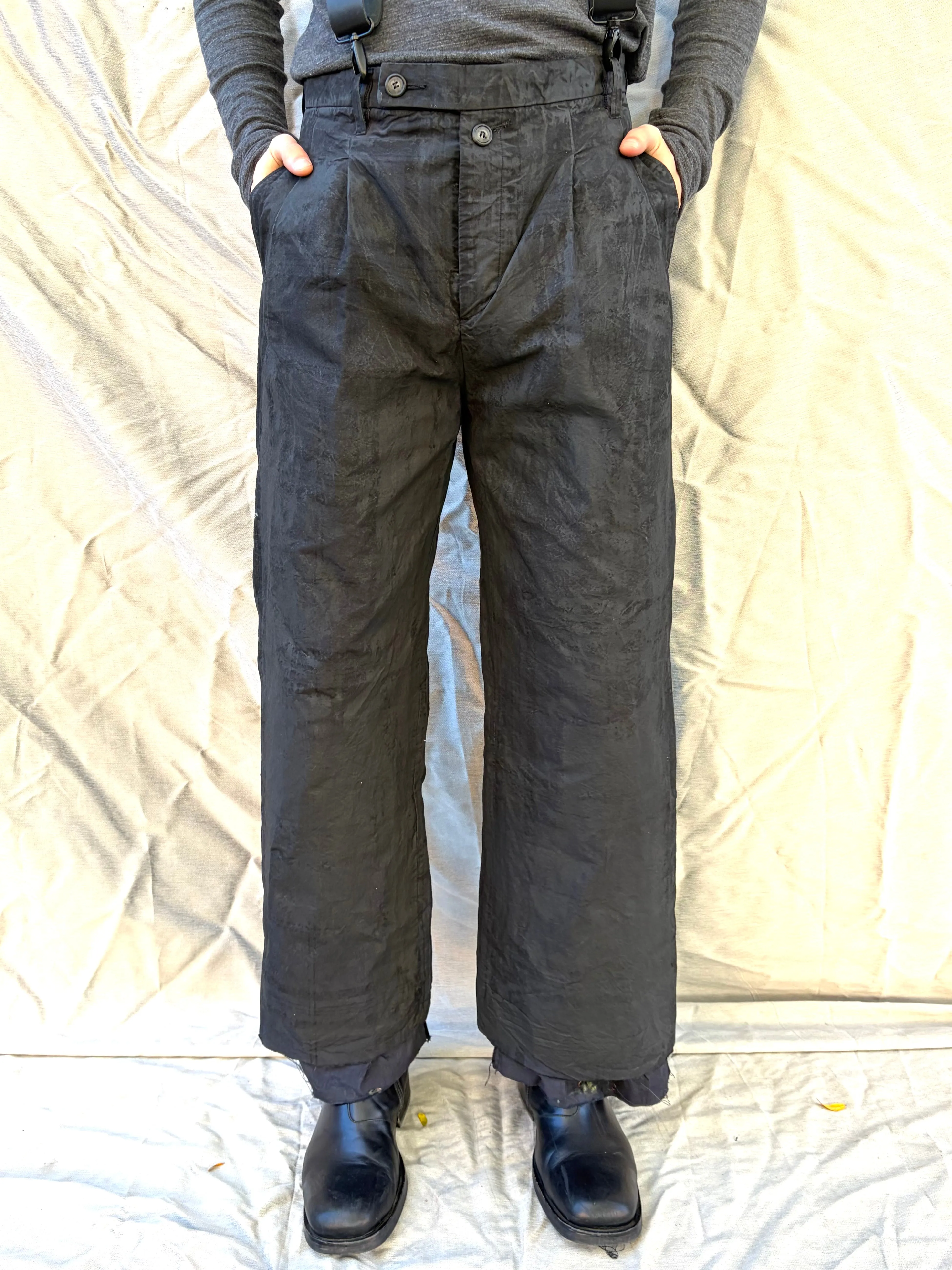 FW25 ||CLASSIC PLEATED GODDE PANTS|| COTTON || CHARCOAL COATED BLACK sold by zam barrett product image thumbnail 2