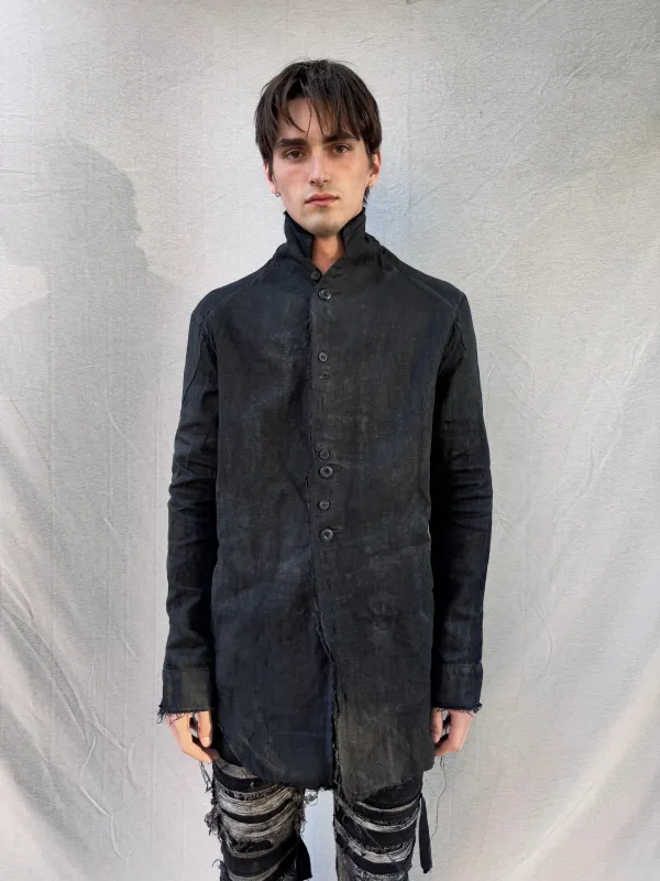 FW25 || PROTOLOGICAL ARCHETYPE LONG SHIRT JACKET || CHARCOAL COATED BLACK sold by zam barrett