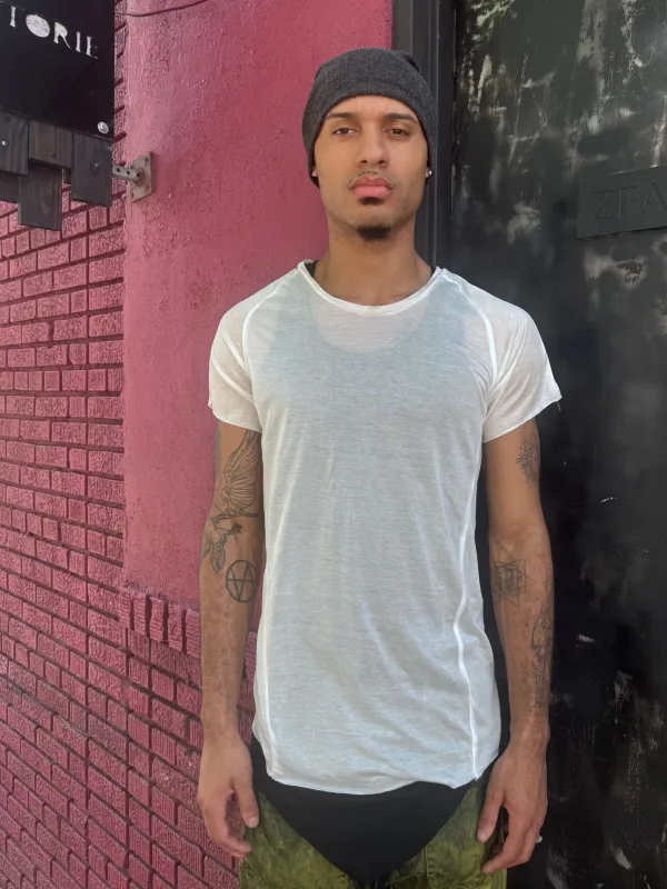 ZBT JAMAICA || RAGLAN SHORT SLEEVE ||WHITE SEMI SHEER sold by zam barrett