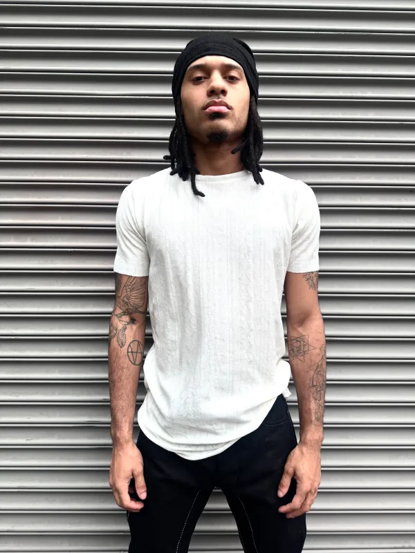 ZBT JAMAICA || PRIMORDIAL SHORT SLEEVE TOP || WHITE JACQUARD sold by zam barrett