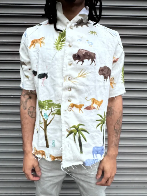 SS25 || PROTOLOGICAL ARCHETYPE SHORT SLEEVE SHIRT || ANIMAL PRINT LINEN made by zam barrett