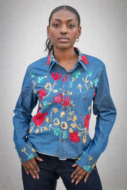 FW24 || CROPPED POETTESSE SHIRT || EMBROIDERED DENIM sold by zam barrett