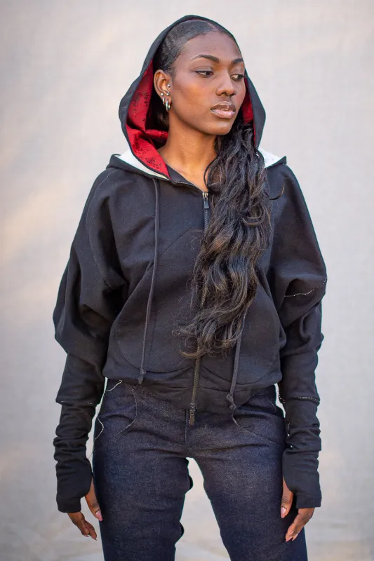 FW24 || INVERTED HEART DOUBLE HOODIE || BLACK sold by zam barrett