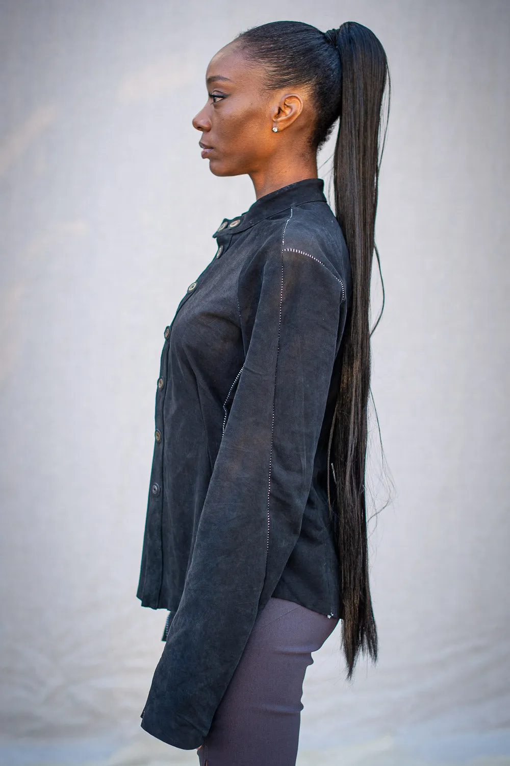 FW24 || OVERLOCKED LEATHER RAGLAN FRONT TOP || BLACK sold by zam barrett product image thumbnail 2