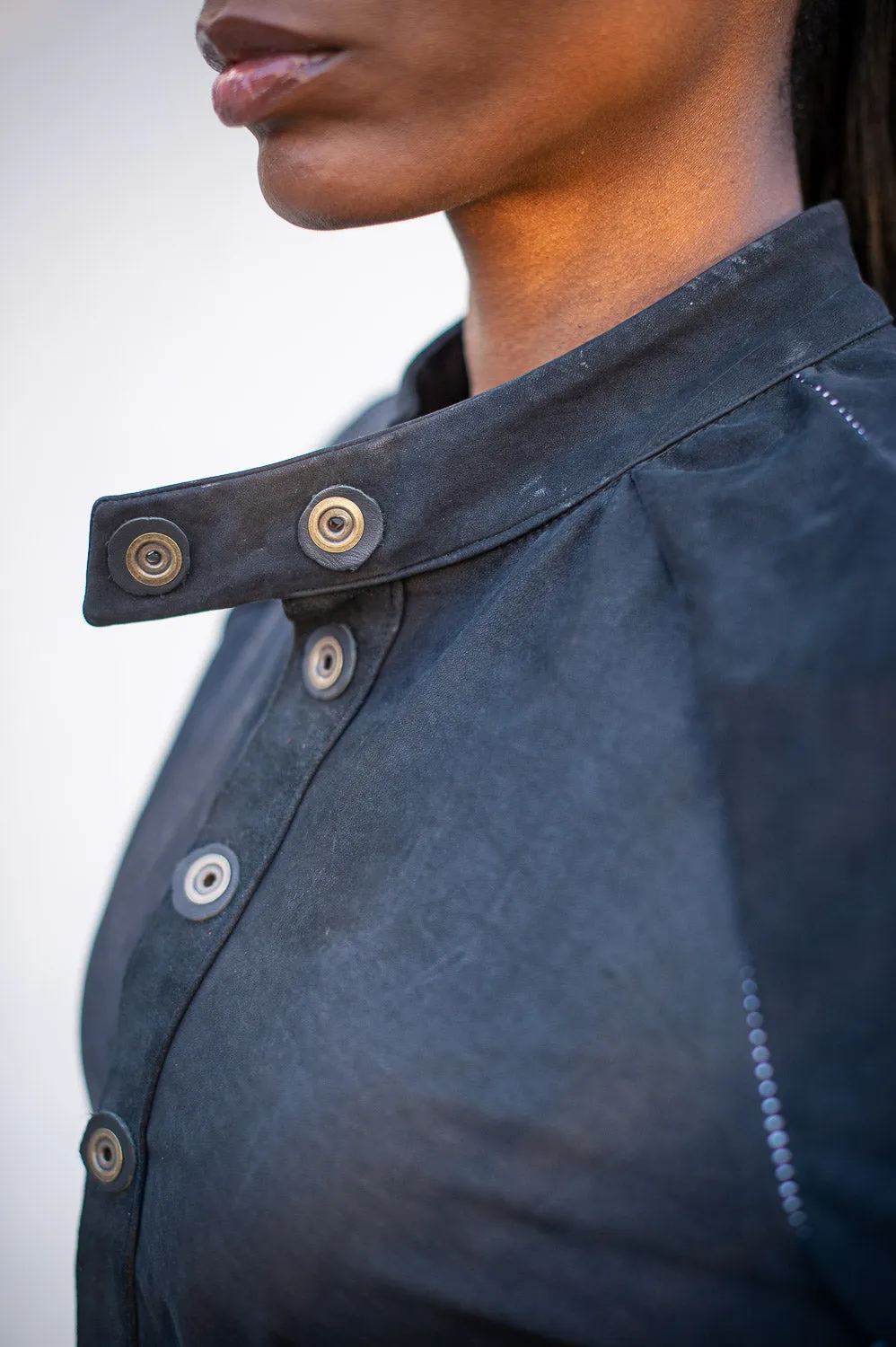 FW24 || OVERLOCKED LEATHER RAGLAN FRONT TOP || BLACK sold by zam barrett product image thumbnail 5