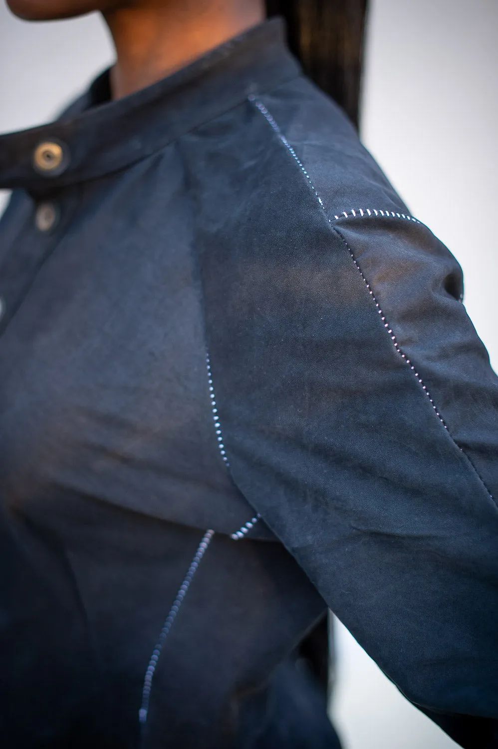 FW24 || OVERLOCKED LEATHER RAGLAN FRONT TOP || BLACK sold by zam barrett product image thumbnail 4