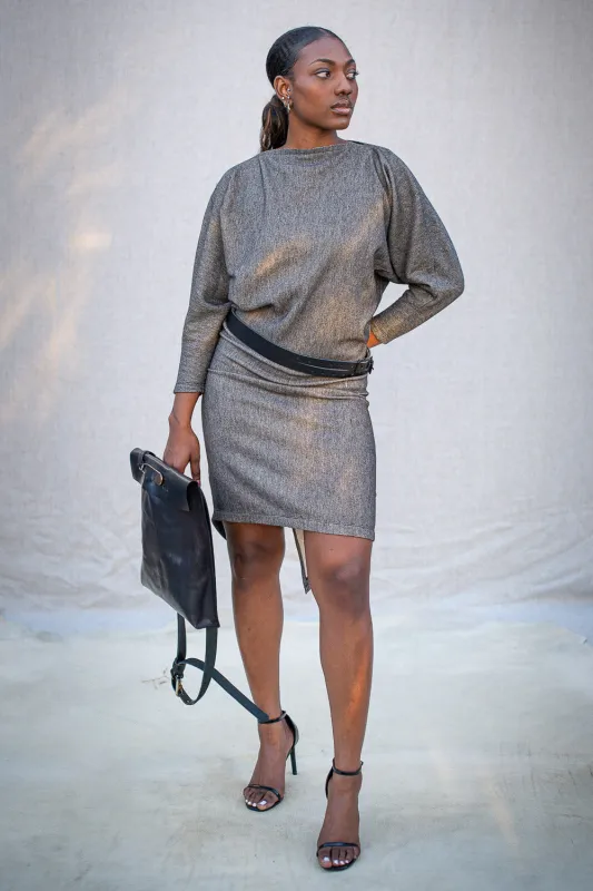FW24 || BAT WING KNIT DRESS || GREY COTTON sold by zam barrett