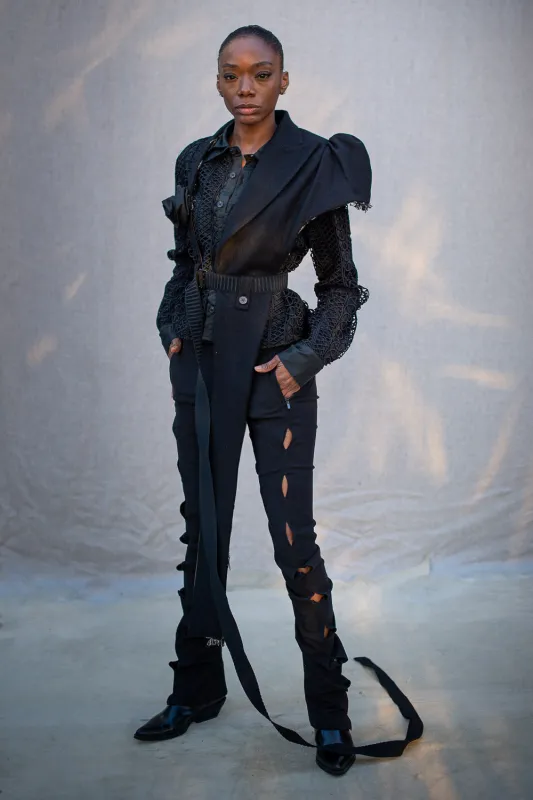 FW24 || ASSYMETRIC LAPEL TOP || BLACK WOOL made by zam barrett