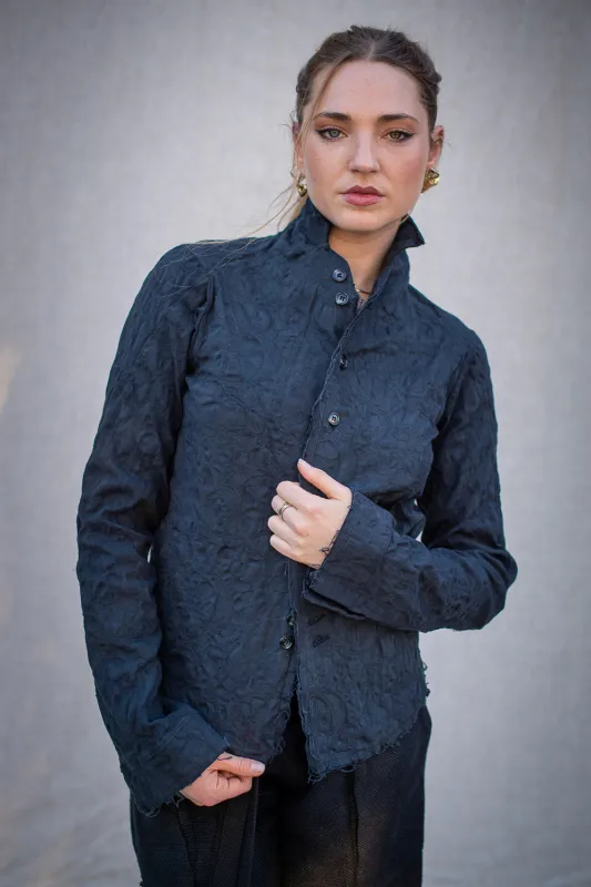 FW24 || PROTOLOGICAL ARCHETYPE SHIRT || BLACK STRETCH BROCADE sold by zam barrett