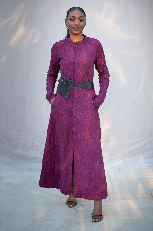 FW24 || RAGLAN FRONT DRESS || RED STRETCH BROCADE sold by zam barrett