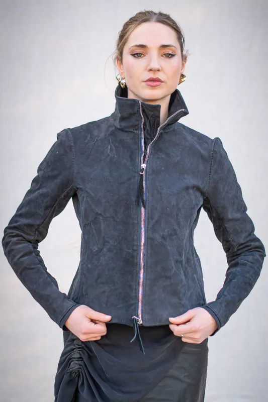 FW24 || MINIMALIST LEATHER JACKET || BLACK BONDED CALF sold by zam barrett