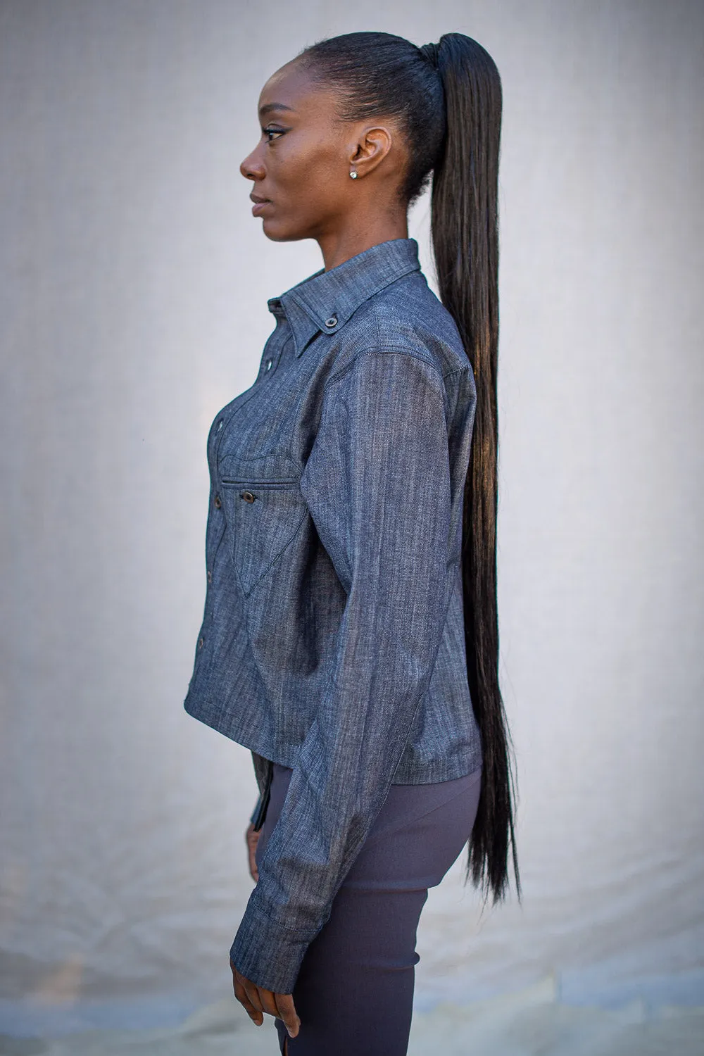 FW24 || CROPPED POETTESSE SHIRT || DENIM sold by zam barrett product image thumbnail 2