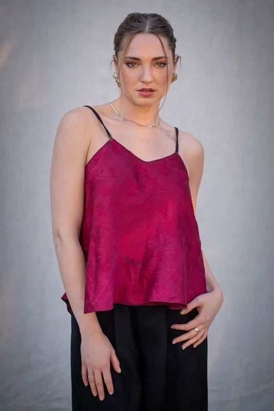 FW24 || SILK DOUBLE LAYER CAMISOLE TOP || MAROON sold by zam barrett