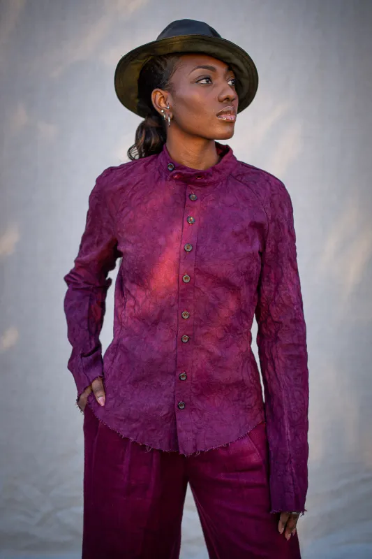 FW24 || OVERLOCKED RAGLAN FRONT TOP || RED STRETCH BROCADE sold by zam barrett