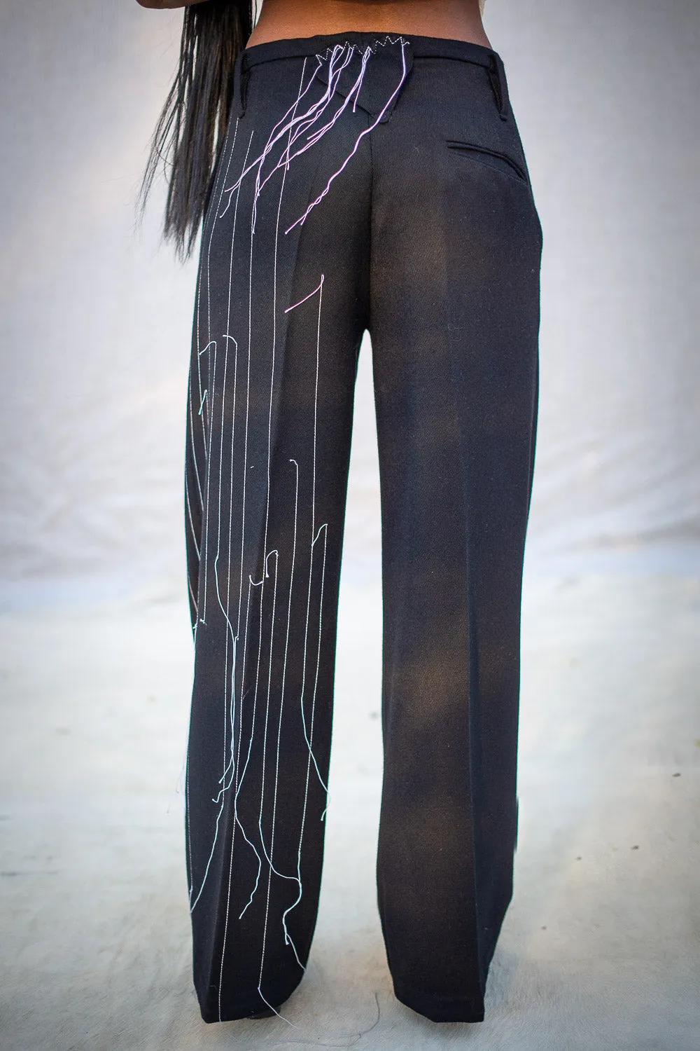 FW24 || BROKEN PINSTRIPE GODDE PANTS || BLACK sold by zam barrett product image thumbnail 3