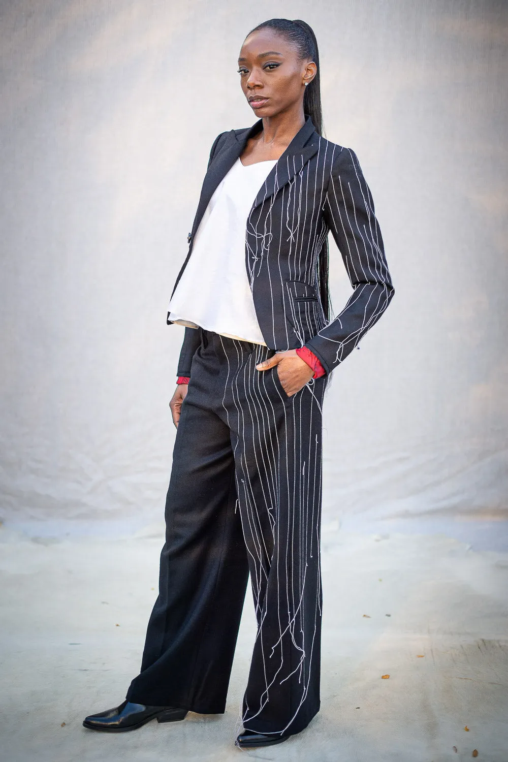 FW24 || BROKEN PINSTRIPE GODDE PANTS || BLACK sold by zam barrett product image thumbnail 4