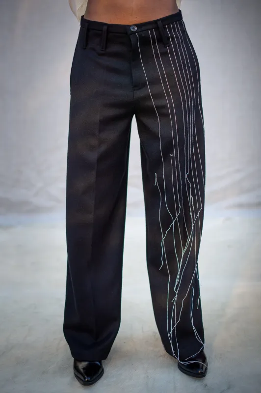 FW24 || BROKEN PINSTRIPE GODDE PANTS || BLACK sold by zam barrett