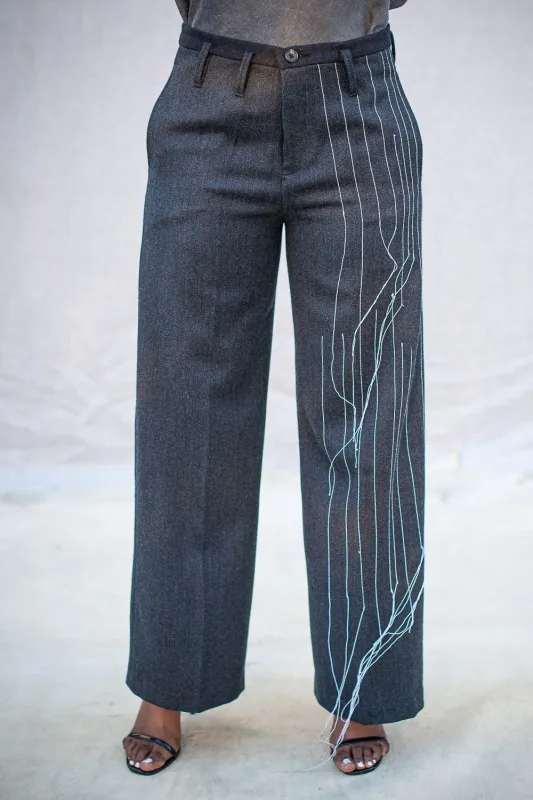 FW24 || BROKEN PINSTRIPE GODDE PANTS || GREY sold by zam barrett