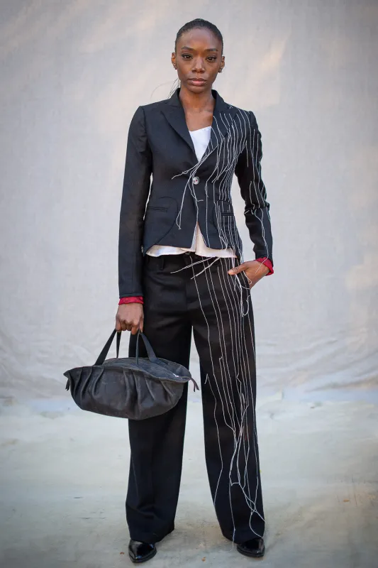 FW24 || CLASSIC PEAKED LAPEL BROKEN PINSTRIPE BLAZER || BLACK made by zam barrett