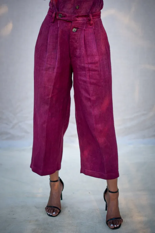 FW24 || 12 PLEAT PANTS || RED HERRINGBONE LINEN sold by zam barrett