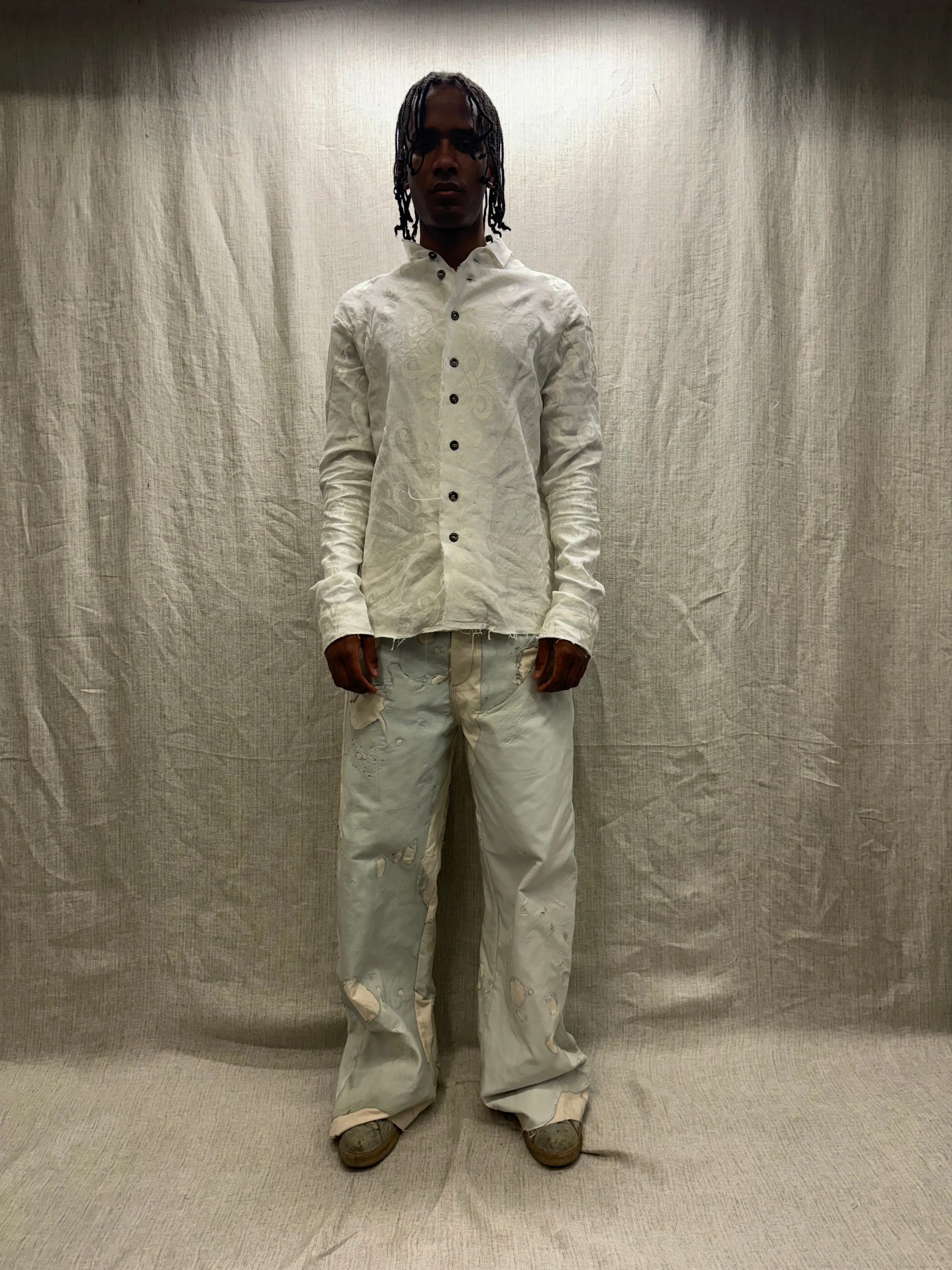 FW24 || PROTOLOGICAL ARCHETYPE EMBROIDERED SHIRT || WHITE sold by zam barrett product image thumbnail 4