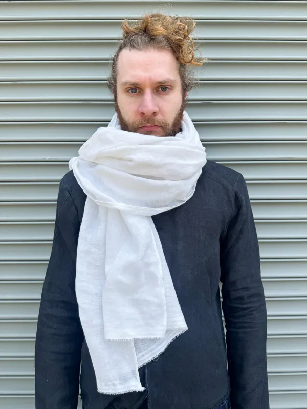 SS24 || DOUBLE WIDTH LINEN SCARF || WHITE sold by zam barrett
