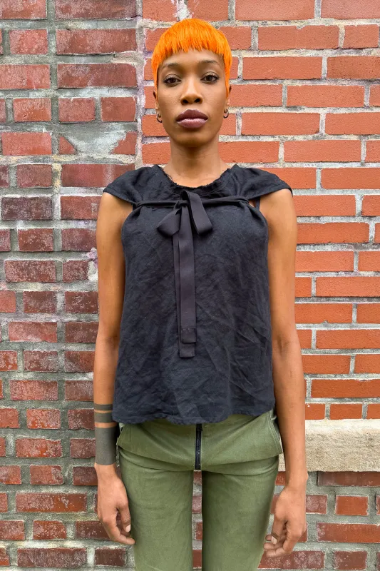 SS24 || LIGHTWEIGHT PICNIC TOP || BLACK LINEN sold by zam barrett