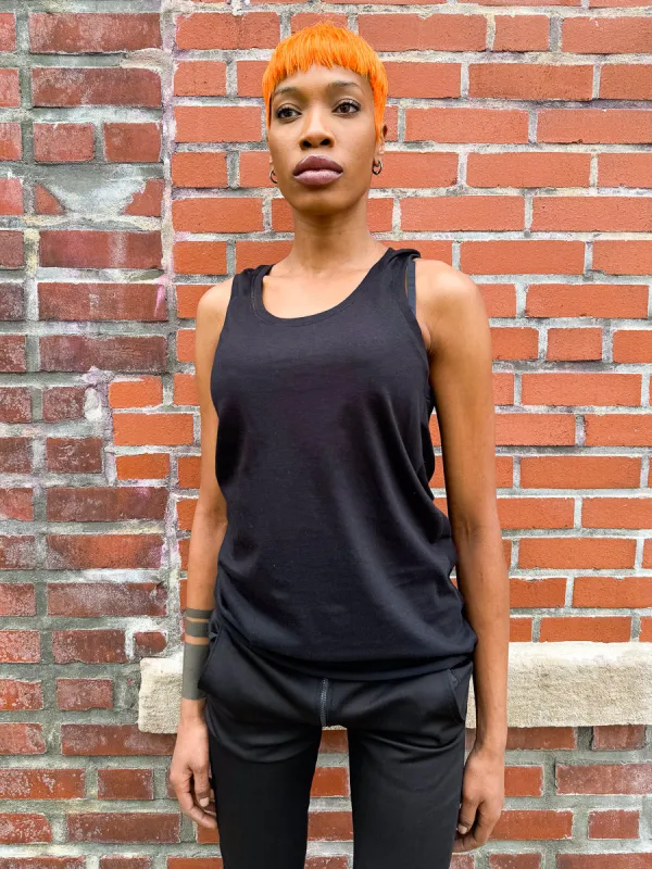SS24 || CONVERTIBLE RUCHED BACK TANK || BLACK sold by zam barrett