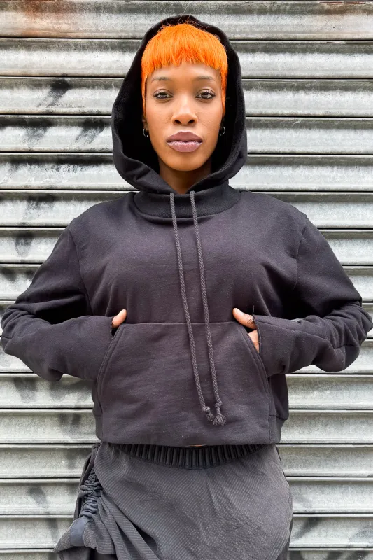SS24 || FAULTED SHOULDER CROPPED HOODIE || BLACK sold by zam barrett