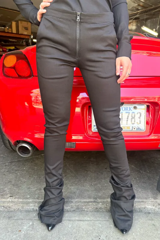 SS24 || RUCHED HEM BACK ZIP SLIM PANTS || BLACK sold by zam barrett