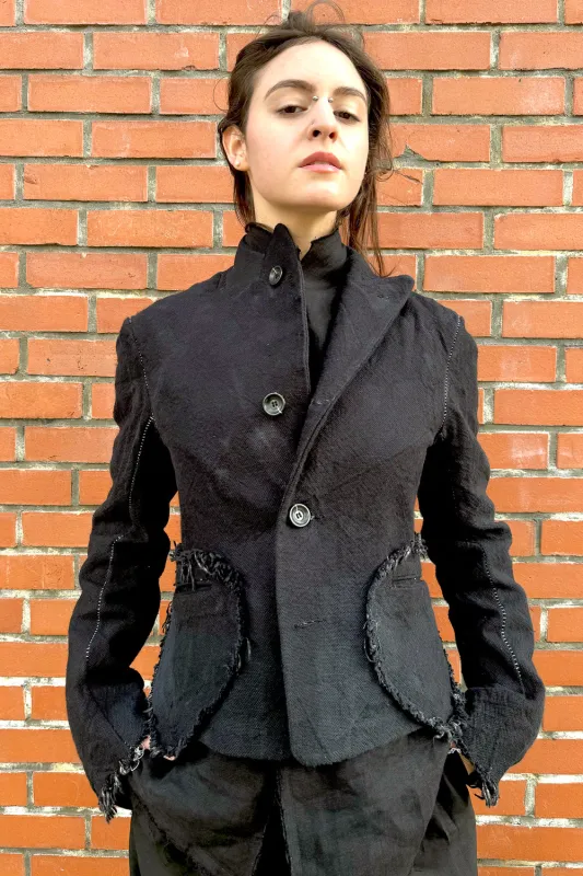 SS24 || PEAK LAPEL 4-BUTTON HEARTENED BLAZER || BLACK sold by zam barrett