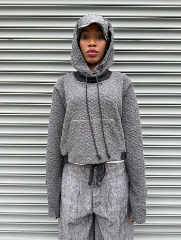 SS24 || FAULTED SHOULDER CROPPED HOODIE || GREY sold by zam barrett